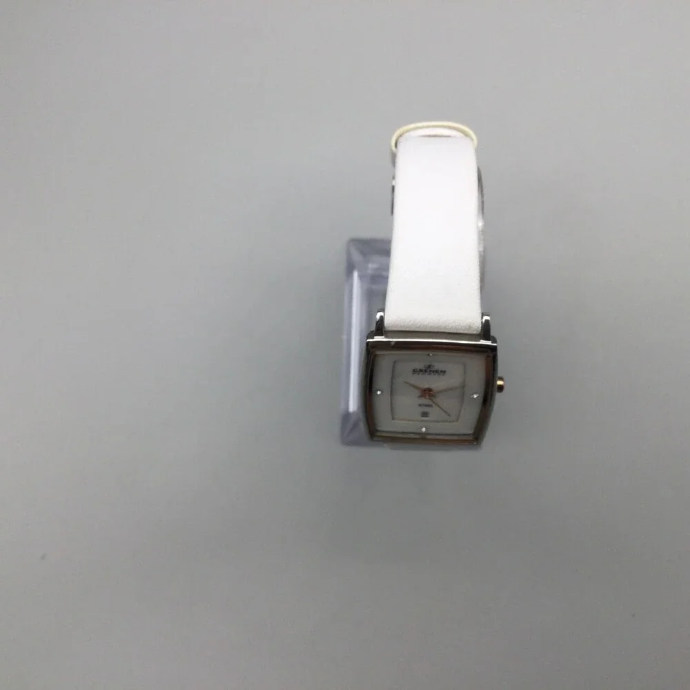 Grenen Denmark Watch Women 23mm Steel Case White Leather Strap Date New Battery